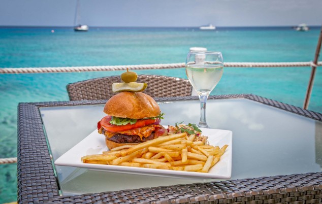 Rackams Burger and Fries with Wine